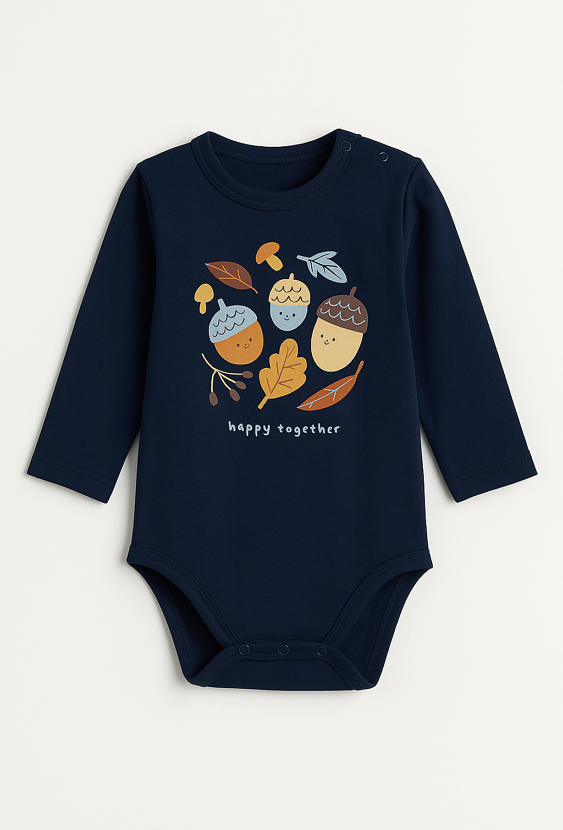 Granatowe body chłopięce z długim rękawem i nadrukiem żołędzi