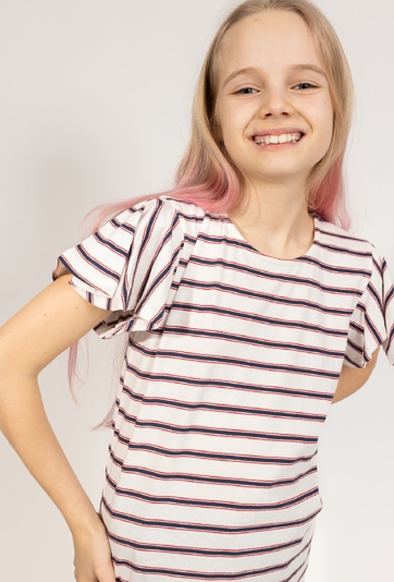 Dziewczęca koszulka w paski ze zwiewnymi rękawami
