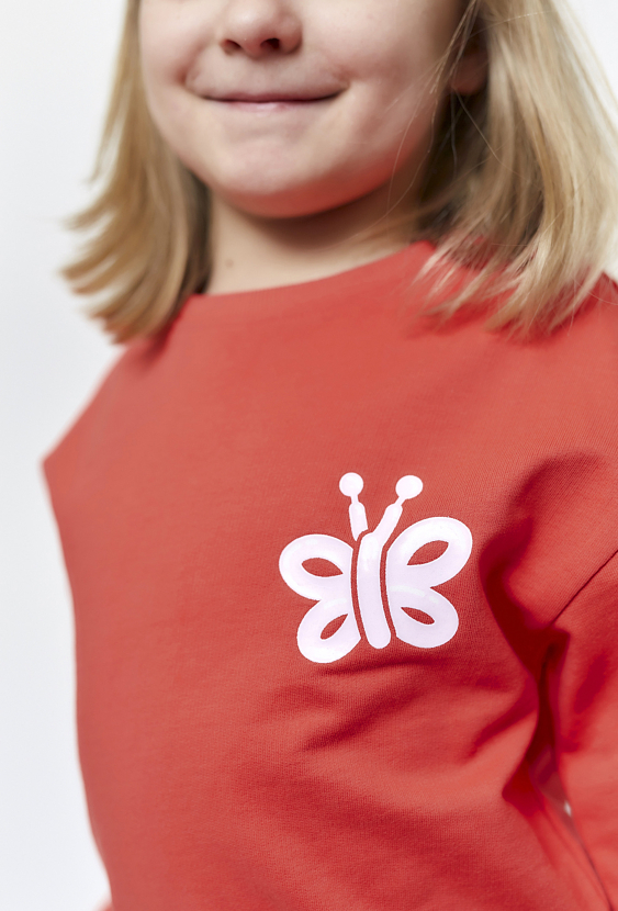 Dziewczęca bluza bawełniana - czerwona z motylkiem